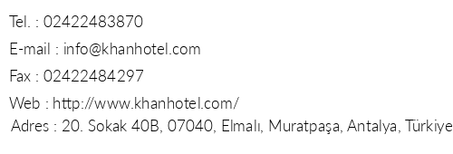 Khan Hotel telefon numaralar, faks, e-mail, posta adresi ve iletiim bilgileri